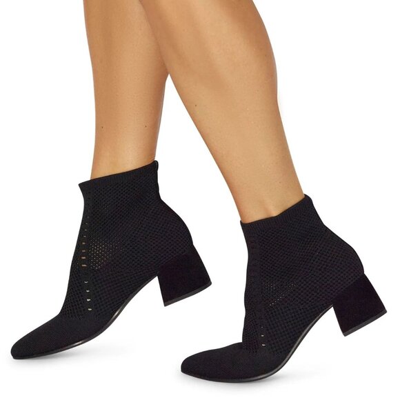 EILEEN FISHER Honey Stretch Knit Socks Booties Size 5 Black Block Heel NEW $235 - Picture 2 of 11
